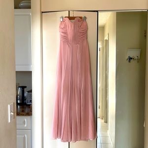 Pink floor length bridesmaid dress, zip back